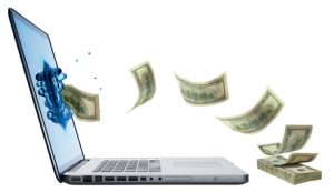 money jumping from Laptop like blog advertising