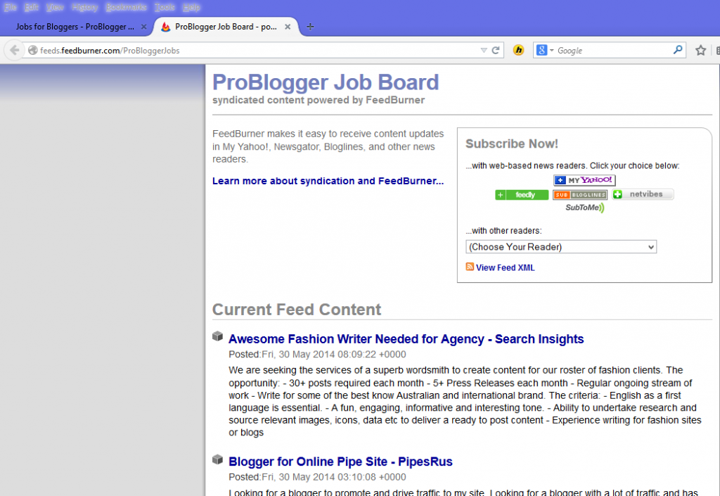 Problogger Job Board RSS Feed